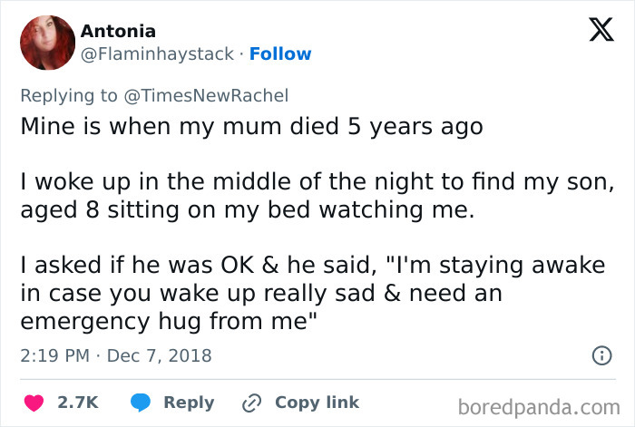 Screenshot of a heartfelt tweet showing the beauty of planet Earth through a touching story of a child offering comfort.