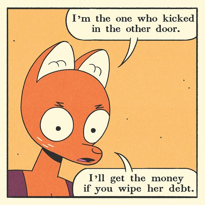 Comic panel featuring a shark character saying a harsh line, part of a bodybuilding duck comic with a soft heart theme.