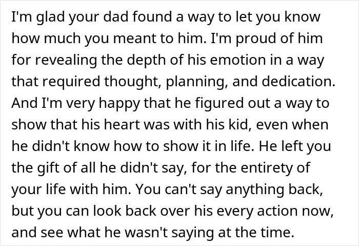 Emotional message about a dad leaving a storage unit revealing his hidden love and heartfelt intentions.