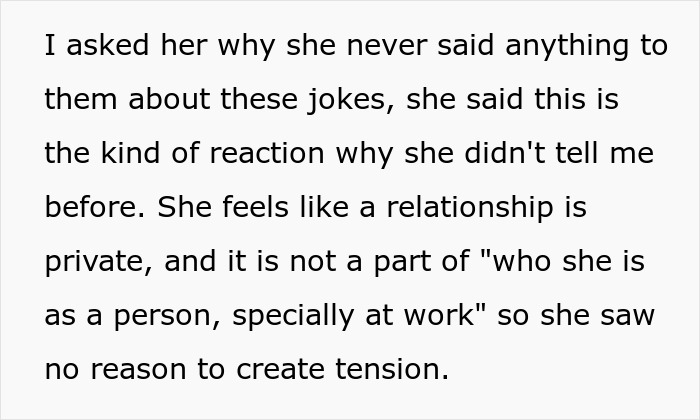 Text excerpt discussing relationship privacy and reaction to jokes, relating to man publicly demoted to friend by girlfriend.
