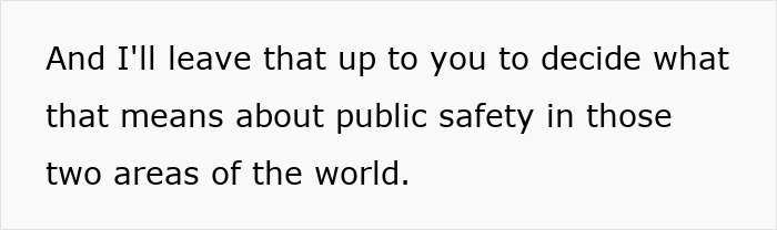 Text on a plain white background discussing public safety differences in two areas of the world related to European pharmacies. Text on a plain white background discussing public safety differences in two areas of the world related to European pharmacies.