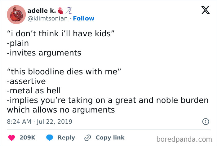 Tweet about not having kids with casual nihilism tone, highlighting assertive and relatable meme humor.