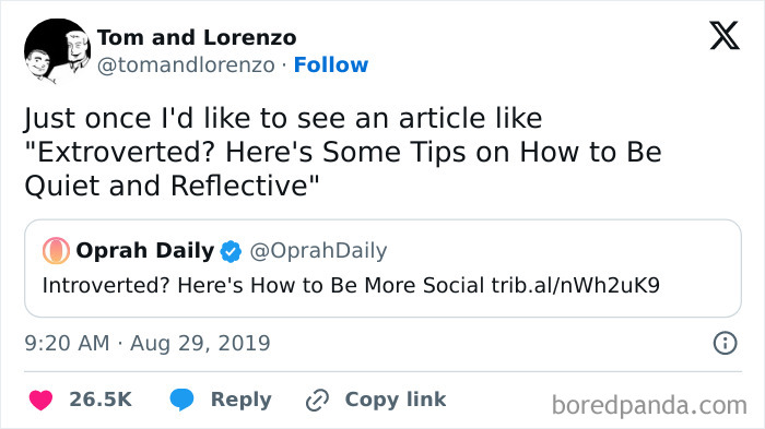 Screenshot of a social media post humorously discussing social anxiety memes about being quiet and reflective versus social.