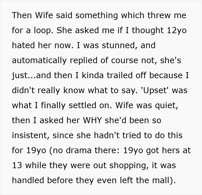 Alt text: Father reflects on mom wanting to give 12yo daughter a menstruation celebration but going too far in her efforts. - 60