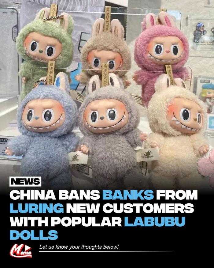 Colorful Labubu dolls in fuzzy animal costumes showcased as the popular toy sparking hilarious memes online.