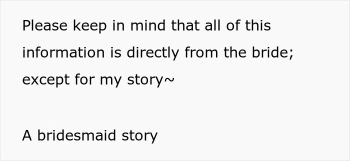 Text explaining a bridesmaid story shared by the bride, related to a bride trying to cancel a guest’s resort room. - 50