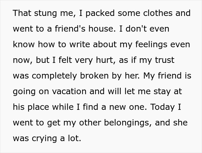 Text excerpt describing a man feeling hurt after being publicly demoted to friend by his girlfriend and staying at a friend's house.