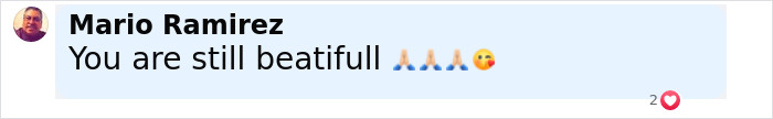 Comment from Mario Ramirez complimenting with praying hands and kissing emojis on a post about Bond Girl, 70, looking completely different in rare sighting. Comment from Mario Ramirez complimenting with praying hands and kissing emojis on a post about Bond Girl, 70, looking completely different in rare sighting.