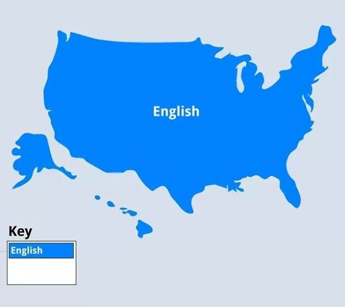 Funny map of the United States showing the entire country labeled as English in a humorous geography illustration.