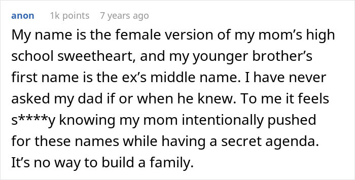 Comment discussing feeling sick after realizing the son is named after someone with a secret agenda. - 39
