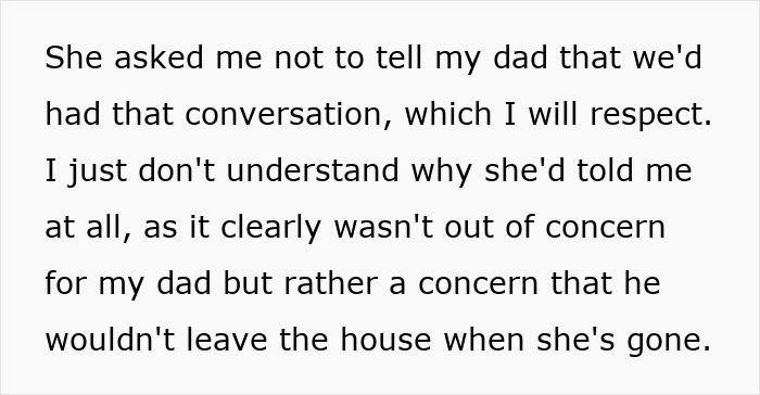 Text excerpt discussing a woman deciding to leave her partner homeless if she dies, reflecting emotional conflict.