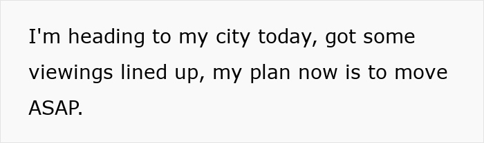 Text on a white background stating plans to move soon after viewing properties in the city, representing a woman’s life change. - 17