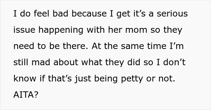 Text showing a bio dad refusing to babysit amid family drama, expressing mixed feelings about the situation.