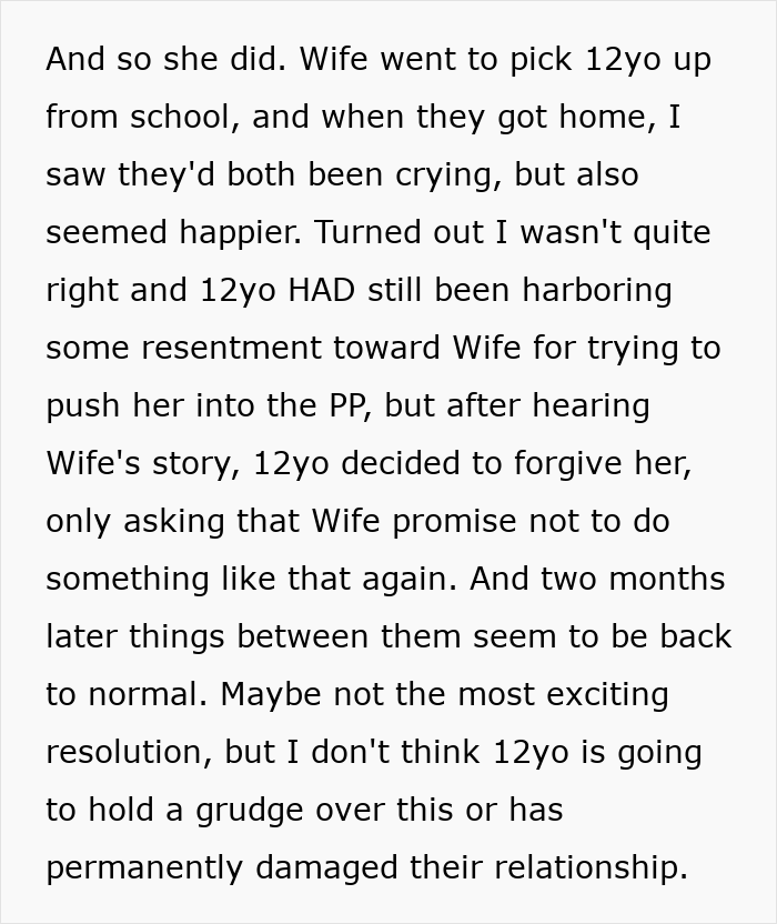 Text describing a mom trying to give her 12-year-old daughter a menstruation celebration but going too far and causing tension. - 64