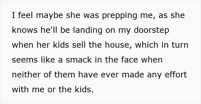 Text about woman deciding to leave her partner homeless if she dies, describing a feeling like a smack in the face.