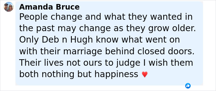 Comment discussing Hugh Jackman and Sutton Foster's relationships, expressing well wishes and privacy respect.