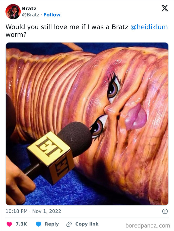 A funny post by an official social media account showing a worm with a cartoon face during an interview.