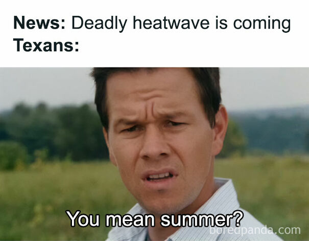Man making a confused face outdoors with a caption about deadly heatwave and funny summer memes.