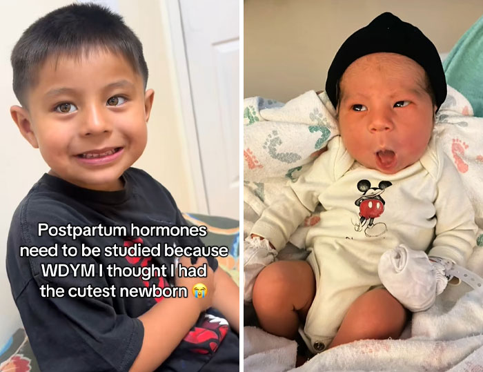 Two children pictured side by side, highlighting the impact of postpartum hormones in new mothers with newborns.