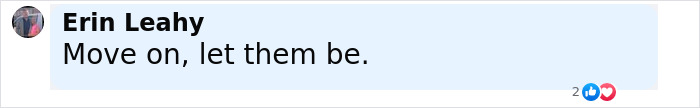Person named Erin Leahy commenting move on let them be, related to karma and Sutton Foster's closeness to ex-husband discussion.