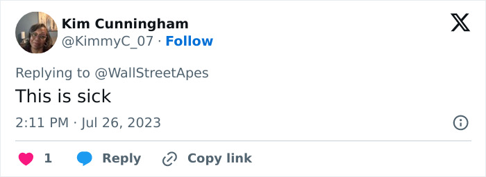 Twitter reply from user Kim Cunningham expressing "This is sick" in response to a trafficking victim video discussion. Twitter reply from user Kim Cunningham expressing "This is sick" in response to a trafficking victim video discussion.