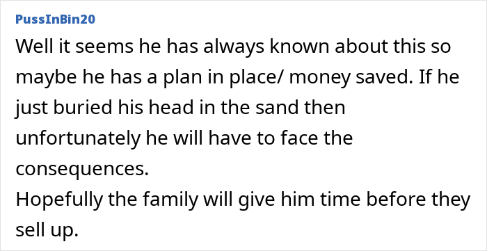 Text of a user comment discussing a woman&rsquo;s decision impacting her partner&rsquo;s homelessness and the consequences he may face.