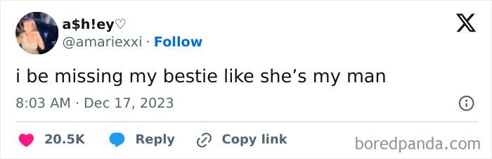 Social media post showing a relatable meme about missing a best friend, aimed at those around 30.