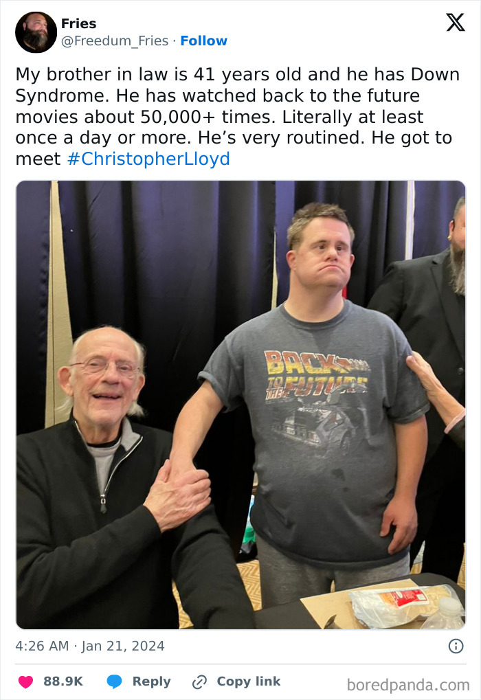 Man with Down Syndrome meeting a smiling elderly man, highlighting the beauty of planet earth through wholesome human connection.