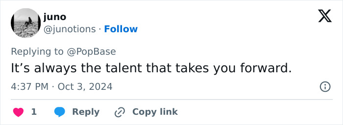 Screenshot of a tweet commenting on talent, with engagement icons visible, related to Billie Eilish nepo baby fans buzz.