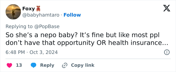 Screenshot of a social media post discussing Billie Eilish fans buzzing about her being a nepo baby.