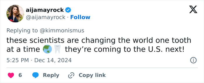 Screenshot of a tweet about scientists making tooth regrowth possible, highlighting breakthroughs that may replace dentures. Screenshot of a tweet about scientists making tooth regrowth possible, highlighting breakthroughs that may replace dentures.