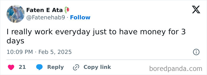 Tweet from Faten E Ata humorously highlighting everyday work struggles, fitting with funny work memes to keep you going.