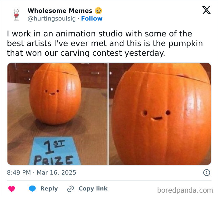 Carved pumpkin with a simple happy face, showcasing the beauty of planet Earth’s natural and wholesome art.