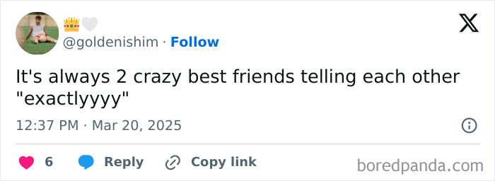 Tweet showing a relatable meme about friendship, featuring a humorous quote for people around 30 years old.