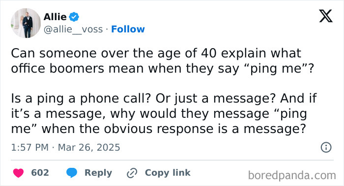 Tweet asking for help understanding what "ping me" means, highlighting humorous life after 40 chaos in communication.
