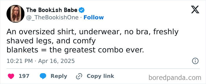 Tweet from The Bookish Babe humorously describing cozy comfort related to memes for anyone around 30.