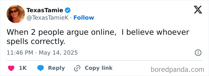 Black background meme with white text saying when two people argue online I believe whoever spells correctly relatable meme about online arguments and spelling for memes around 30