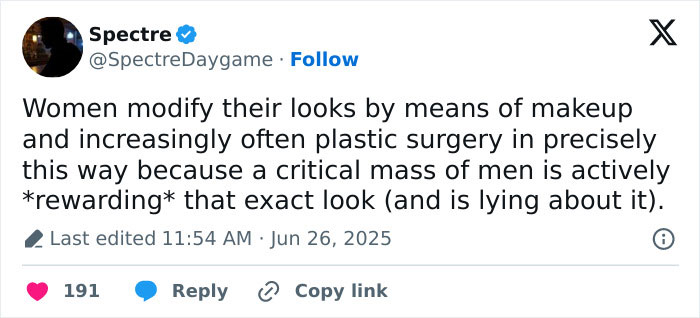 Tweet discussing how women modify their looks with makeup and plastic surgery amid reactions to the world's prettiest footballer transformation.