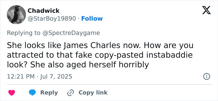 Comment on transformation of world's prettiest footballer, expressing shock over altered appearance and aging effect.