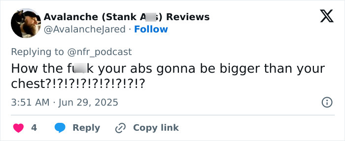 Screenshot of a tweet mocking Drake's abs, questioning if his six-pack is fake or digitally altered.