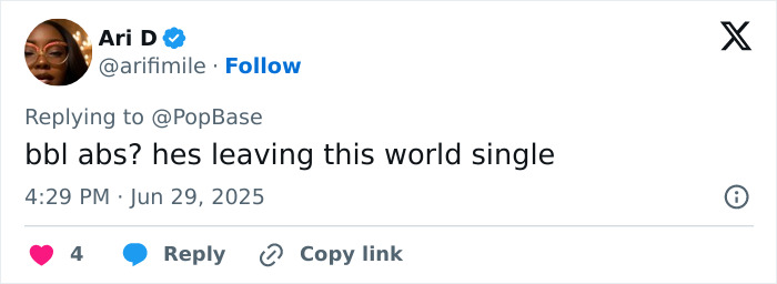 Social media post mocking Drake's abs, questioning if he got plastic surgery for his six-pack in a shirtless photo.