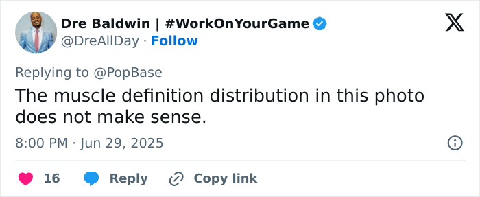 Social media post mocking fake six-pack abs with comments questioning if plastic surgery was involved.