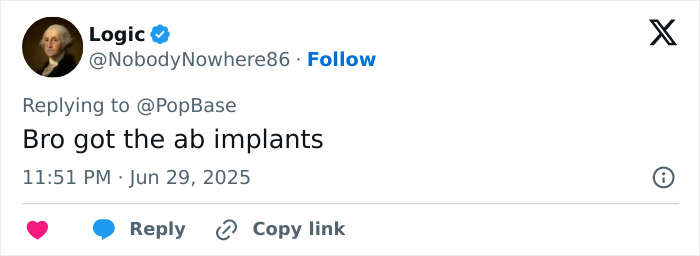 Screenshot of a tweet mocking Drake's abs, joking about ab implants and plastic surgery for his six-pack appearance.