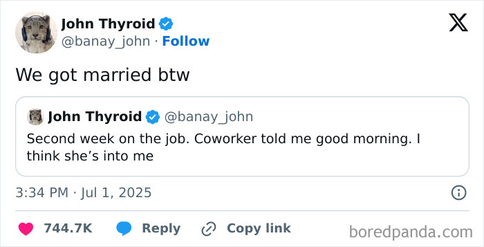 Screenshot of a hilarious tweet about marriage that is part of funny tweets collection from July humor.