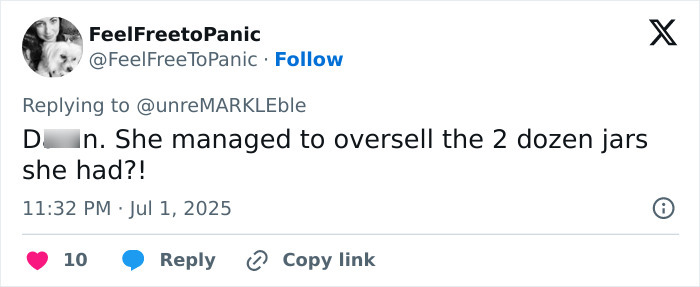 Tweet showing shopper frustrated over Meghan Markle website glitch causing overselling and refund issues with jars purchased online.