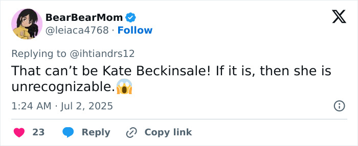 Tweet discussing Kate Beckinsale's drastic weight loss and concern over her scary thin appearance. Tweet discussing Kate Beckinsale's drastic weight loss and concern over her scary thin appearance.