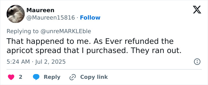 Screenshot of a social media post about Meghan Markle As Ever website glitch causing refunds for shoppers.