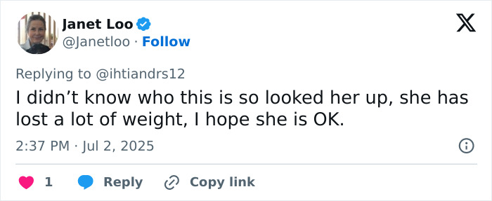 Tweet expressing concern over Kate Beckinsale's drastic weight loss and her scary thin look sparking worry among fans. Tweet expressing concern over Kate Beckinsale's drastic weight loss and her scary thin look sparking worry among fans.