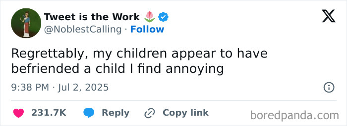 Screenshot of a popular hilarious tweet from July with high engagement, showcasing funny social media content.