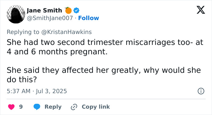 Tweet discussing Lily Allen's abortions and second trimester miscarriages sparking divided opinions online.